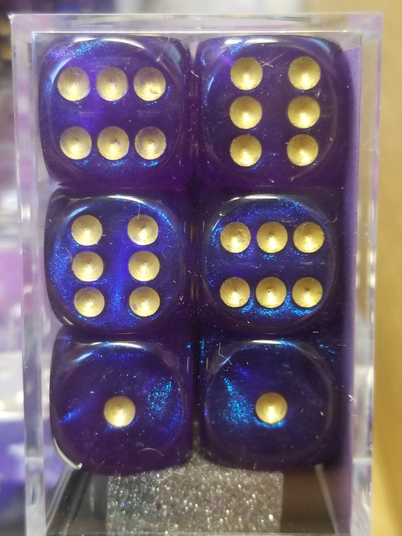CHX 27667 16mm Block Borealis Royal Purple w/ Gold Numbers Dice Set Chessex