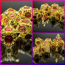 Gold & Red Hollow Barbed Metal Dice Set – 7-Piece Polyhedral RPG Dice – Ornate Cage Design