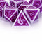 White with Purple rregular Pattern Fill: 7-Piece Acrylic Dice Set