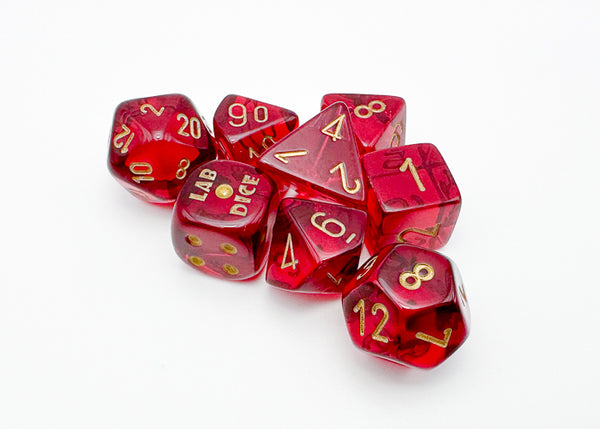 Translucent Polyhedral Crimson/gold 7-Die Set (with bonus die)