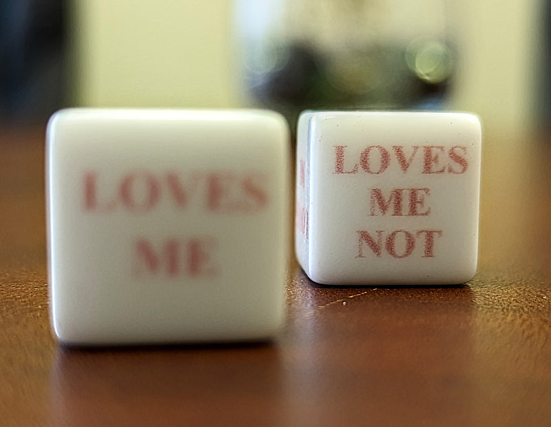 16mm "Loves Me, Loves Me Not" White Dice with Pink Print