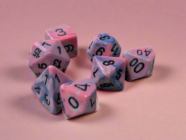 Exclusive Tricolor Radiance Dice Set (Pink, Silver, Blue) – Limited Edition 7-Dice Set