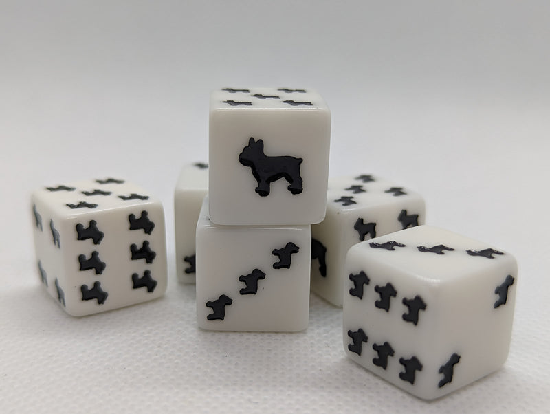 Bulldog Dice Opaque White w/Black Bulldogs 16mm d6 Dice (sold per die)