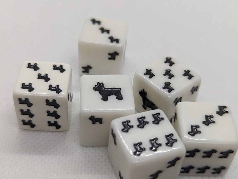 Bulldog Dice Opaque White w/Black Bulldogs 16mm d6 Dice (sold per die)