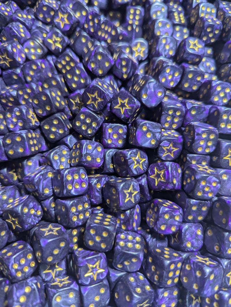 STAR 12mm Pearl Puple d6 | Small Dice with a Gold Star on the '1'