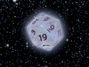 The Time Walker | Clear Glitter 34mm d20 CHONK RPG Dice Set w/Purple