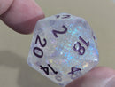 The Time Walker | Clear Glitter 34mm d20 CHONK RPG Dice Set w/Purple