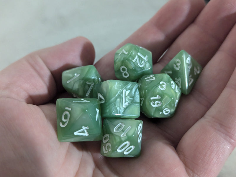 Serene Jade Pearl 7-Dice Set: D&D Roleplaying Essentials