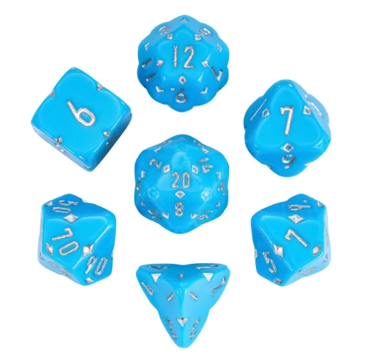 Diamond Crest: Azure Radiance (Light Blue with Silver Numbers) 7-Dice Set