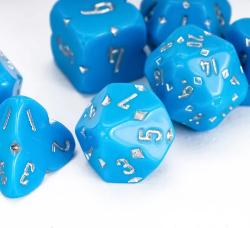 Diamond Crest: Azure Radiance (Light Blue with Silver Numbers) 7-Dice Set
