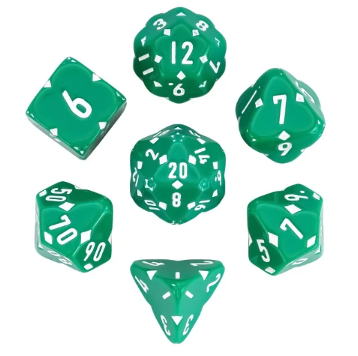 Diamond Crest: Verdant Valor (Green with White Numbers) 7-Dice Set