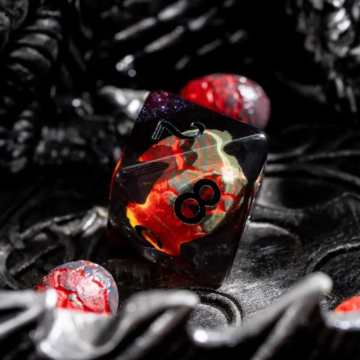 Dinosaur Egg Polyhedral Dice Set – 7-Dice Fossil Fire Edition