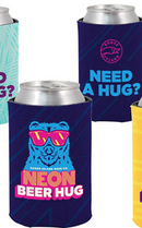 NEON Beer Hug Beer AB Cooler  Fits 12 oz Aluminum Can Coozie Blue