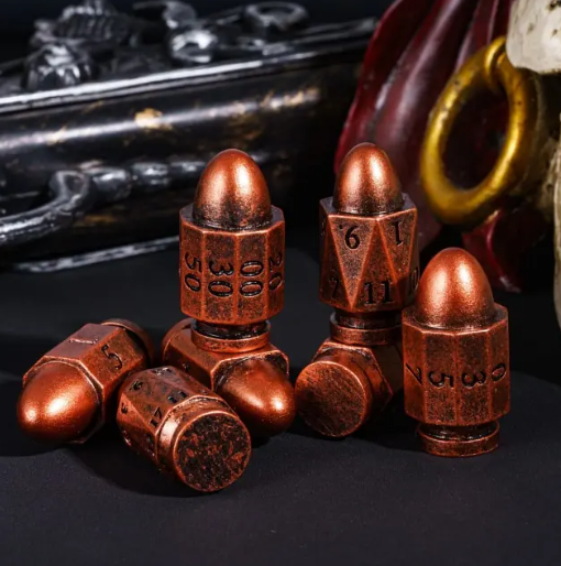 Bronze Bulletproof Fate: 7-Dice Bullet-Shaped RPG Resin Dice Set