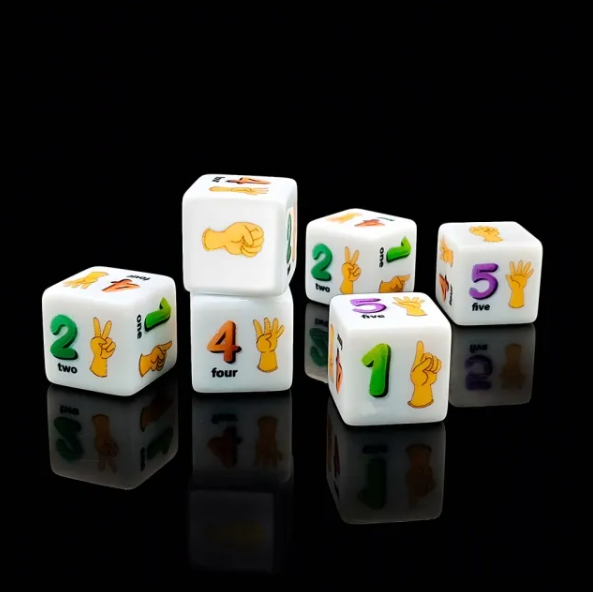 16mm Sign Language Dice | ASL Numbers 1–6 | Educational Dice with Square Corners
