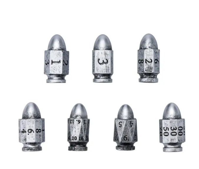 Bulletproof Fate: 7-Dice Bullet-Shaped RPG Resin Dice Set