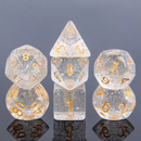 Starlight Shimmer: 7-Dice RPG Set – Clear with Silver Glitter and Gold Numbers