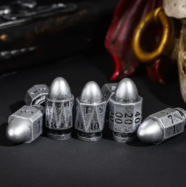 Bulletproof Fate: 7-Dice Bullet-Shaped RPG Resin Dice Set