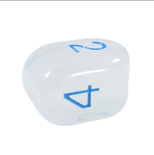 Translucent White with Blue Ink Arch’d4 Die – Single d4 by Role 4 Initiative | Easy-to-Read Four-Sided RPG Dice