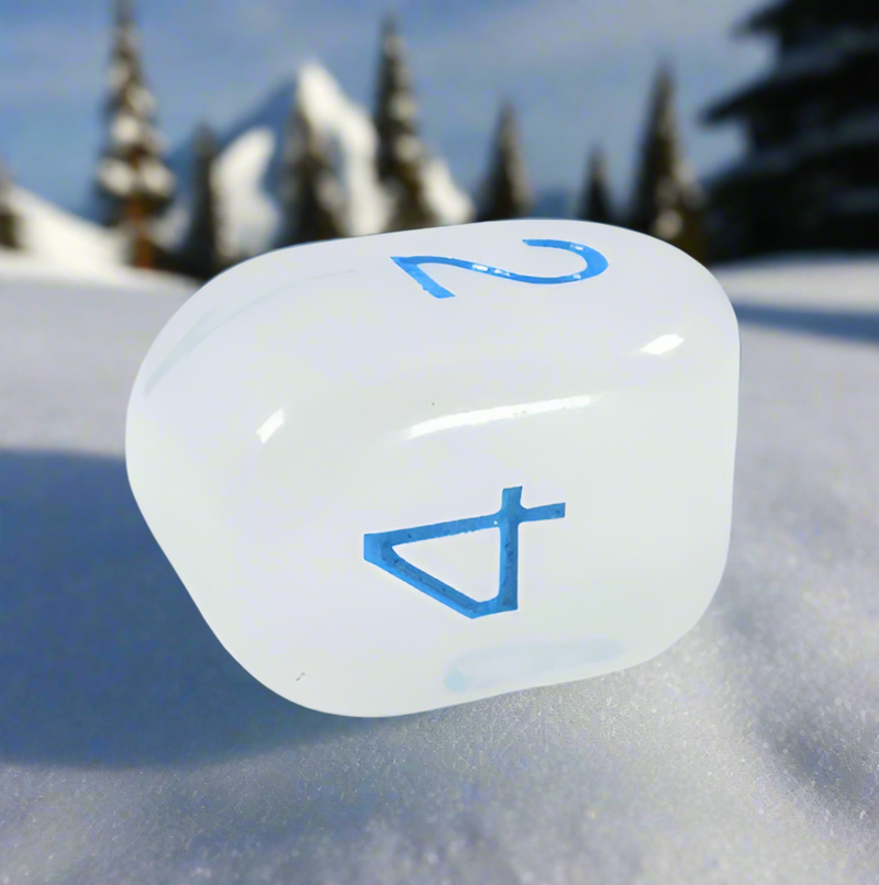 Translucent White with Blue Ink Arch’d4 Die – Single d4 by Role 4 Initiative | Easy-to-Read Four-Sided RPG Dice