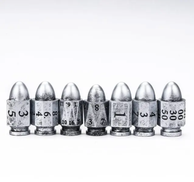 Bulletproof Fate: 7-Dice Bullet-Shaped RPG Resin Dice Set