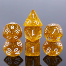 Amber Gleam: 7-Dice RPG Set – Gold Glitter with White Numbers