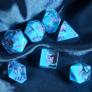Neon Tide Surge: 7-Dice RPG Set – Translucent Blue with Violet Numbers