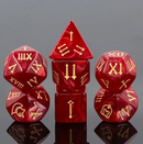 Imperial Ruby Roman Numeral Polyhedral Dice Set – Gold Ink | 7-Piece RPG Dice Set