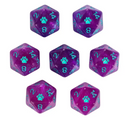 Paw Print d20 | Translucent Glitter Purple-Blue Single 21mm d20 w/Teal Font