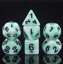 Mint Mist Swirl Polyhedral RPG Dice Set – 7-Piece White & Green Marble Dice with Black Numbers