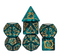 Dragon Script Emerald Flight: 7-Dice RPG Set – Rich Green with Gold Script Inks