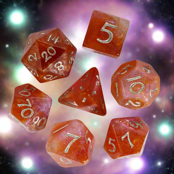 Sunset Nebula 7-Dice Acrylic Dice Set | Irregular Pattern Fill Dnd Dice