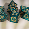 Dragon Script Emerald Flight: 7-Dice RPG Set – Rich Green with Gold Script Inks