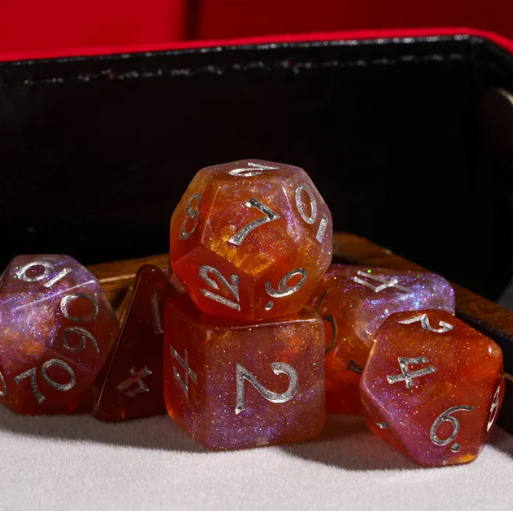 Sunset Nebula 7-Dice Acrylic Dice Set | Irregular Pattern Fill Dnd Dice