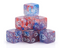 ☠️ 16mm "Phantom Skull" d6 – Red/Pink & Blue Swirl with  Silver Skull Pips (Single Die)