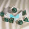 Dragon Script Emerald Flight: 7-Dice RPG Set – Rich Green with Gold Script Inks
