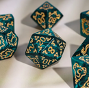 Dragon Script Emerald Flight: 7-Dice RPG Set – Rich Green with Gold Script Inks
