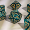 Dragon Script Emerald Flight: 7-Dice RPG Set – Rich Green with Gold Script Inks