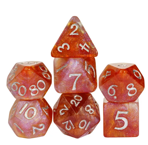Sunset Nebula 7-Dice Acrylic Dice Set | Irregular Pattern Fill Dnd Dice