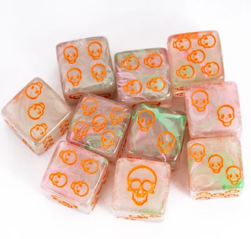 💀16mm "Death Roll" Pearl Swirl Skull d6 – Single Die