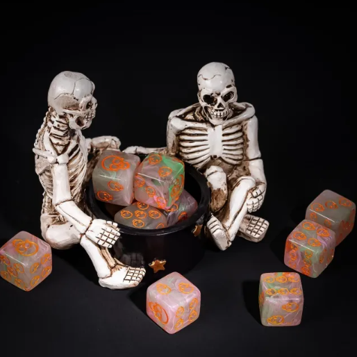💀16mm "Death Roll" Pearl Swirl Skull d6 – Single Die
