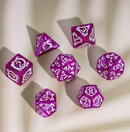 Dragon Script Amethyst Breath: 7-Dice RPG Set – Deep Purple with White Script Inks