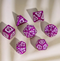 Dragon Script Amethyst Breath: 7-Dice RPG Set – Deep Purple with White Script Inks