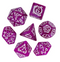 Dragon Script Amethyst Breath: 7-Dice RPG Set – Deep Purple with White Script Inks