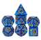 Dragon Script Sapphire Wing: 7-Dice RPG Set – Vivid Blue with Gold Script Inks