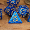 Dragon Script Sapphire Wing: 7-Dice RPG Set – Vivid Blue with Gold Script Inks