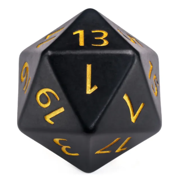 Shadow Obsidian Colossus: 55mm Giant d20 Dice with Gold Inlay