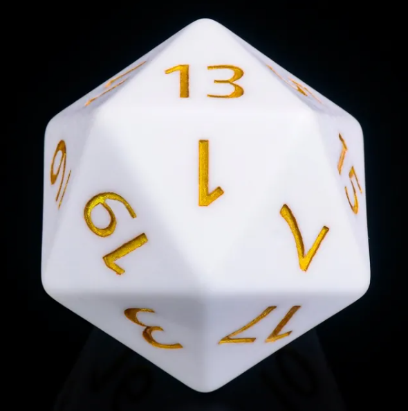 Ivory Gold Colossus: 55mm Giant d20 Dice with Regal Finish
