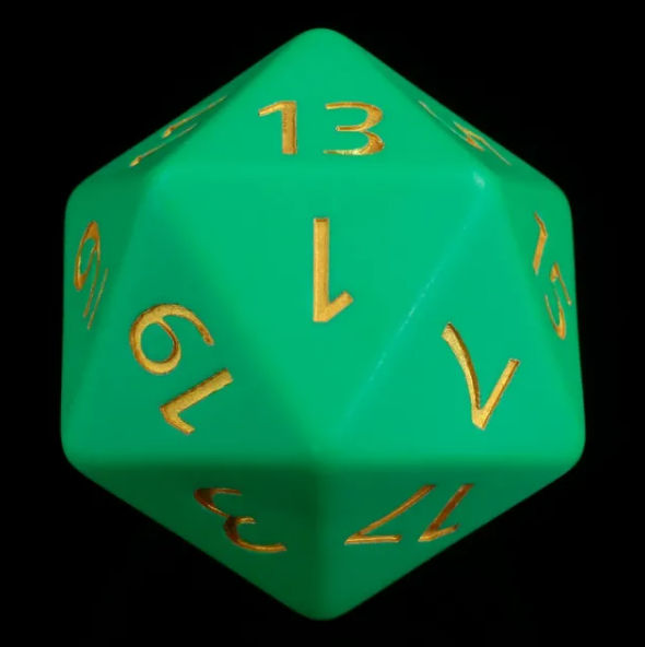 Emerald Fortune Colossus: 55mm Giant d20 Dice with Gold Inlay