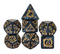 Dragon Script Obsidian Scale: 7-Dice RPG Set – Black with Gold Script Inks